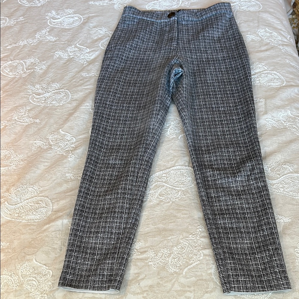 🔥 ZARA Gray Classic Check Ankle Dress Pants Trousers 🔥